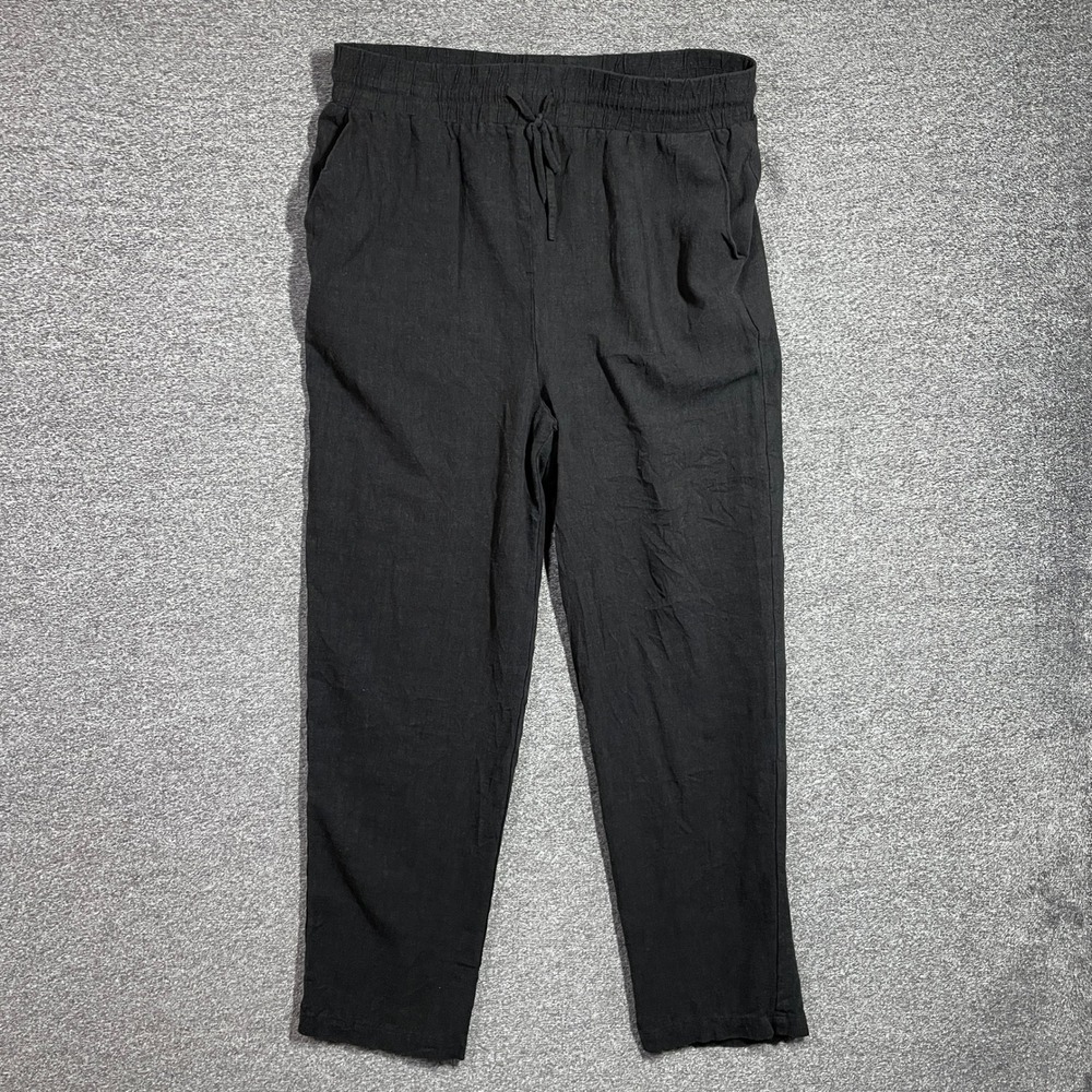 ASOS DESIGN Pants Size US 12 Tall Black Linen Mix Elastic Waist Tapered